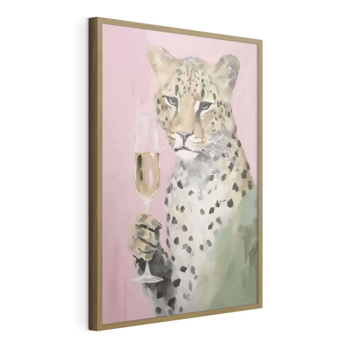 Poster Dipinto raffigurante un leopardo che regge un bicchiere f49511