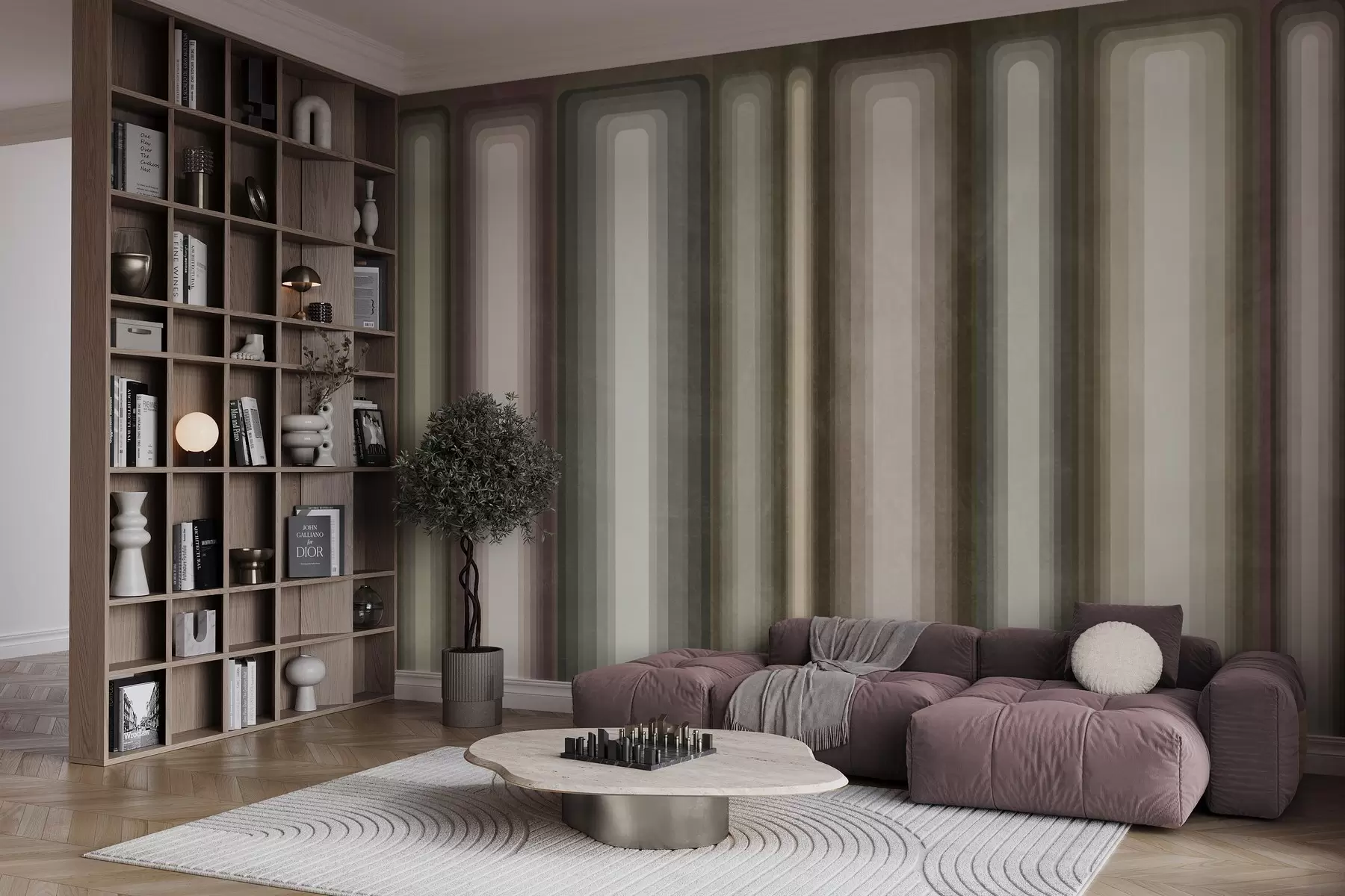 carta da parati Rettangoli arrotondati verticali, astratti e con texture, in tonalità tenui di marrone, beige e rosa pallido nr. w09905