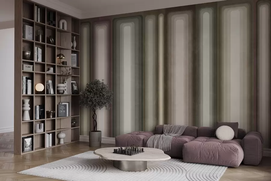 carta da parati Rettangoli arrotondati verticali, astratti e con texture, in tonalità tenui di marrone, beige e rosa pallido nr. w09905
