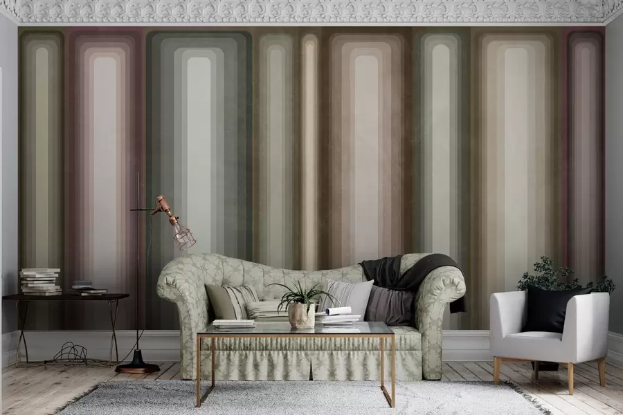 carta da parati Rettangoli arrotondati verticali, astratti e con texture, in tonalità tenui di marrone, beige e rosa pallido nr. w09905