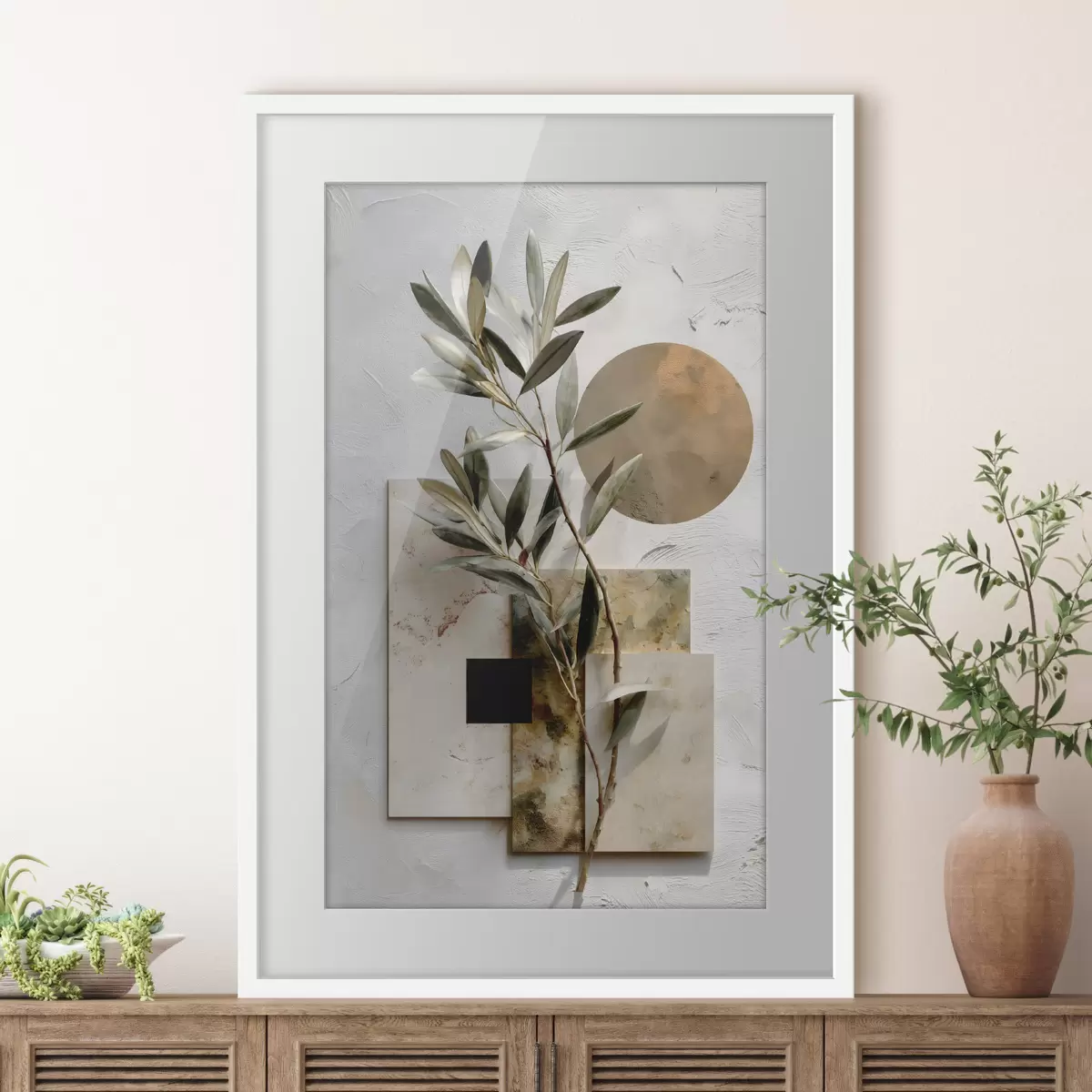 Poster Ramo d’ulivo e cerchio ocra f49554