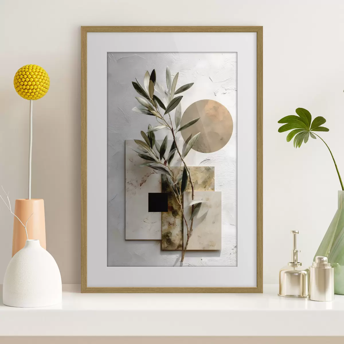Poster Ramo d’ulivo e cerchio ocra f49554