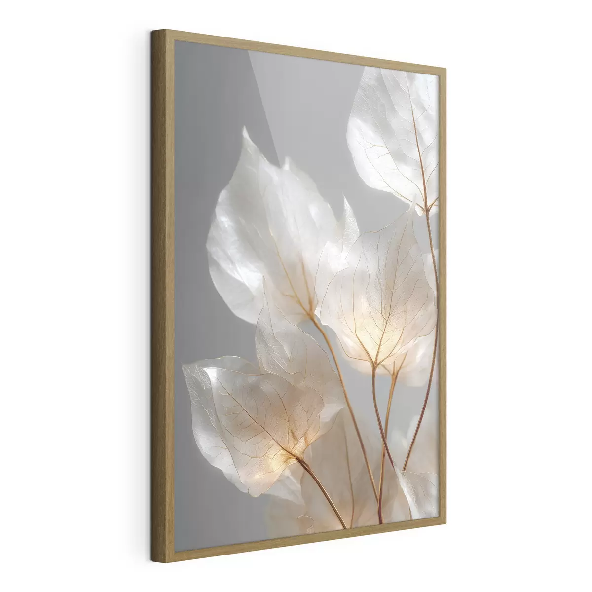 Poster foglie bianche con venature su uno sfondo grigio f49559