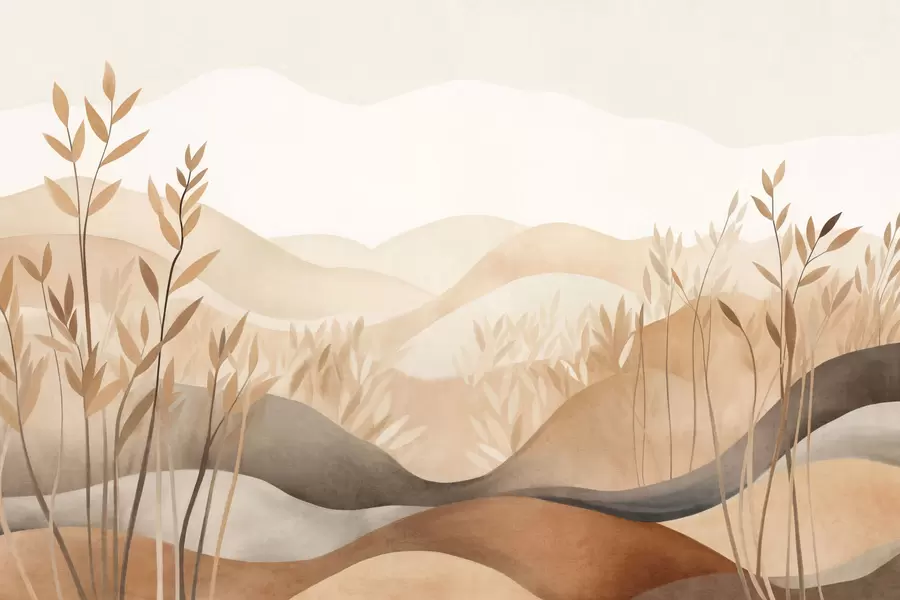 Carta da parati nature Paesaggio astratto con colline ondulate nei toni del marrone e del beige, opera d'arte con texture 