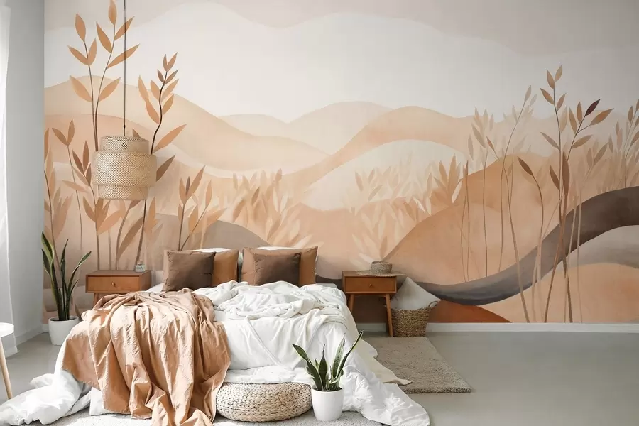 Carta da parati nature Paesaggio astratto con colline ondulate nei toni del marrone e del beige, opera d'arte con texture 