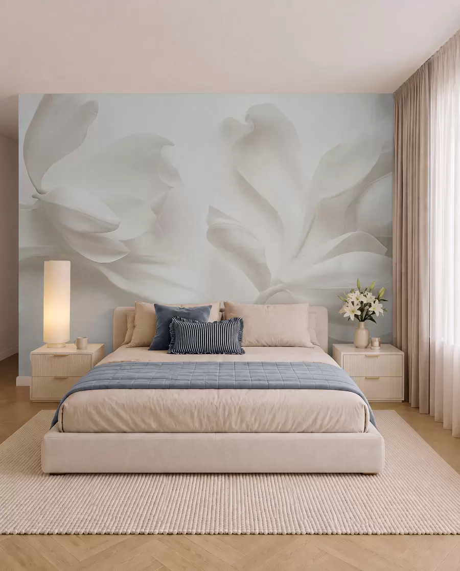 Carta da parati 3D Fiori Fiori di magnolia bianchi dalla trama ricca, con petali delicati, su uno sfondo chiaro sfumato n. w09771