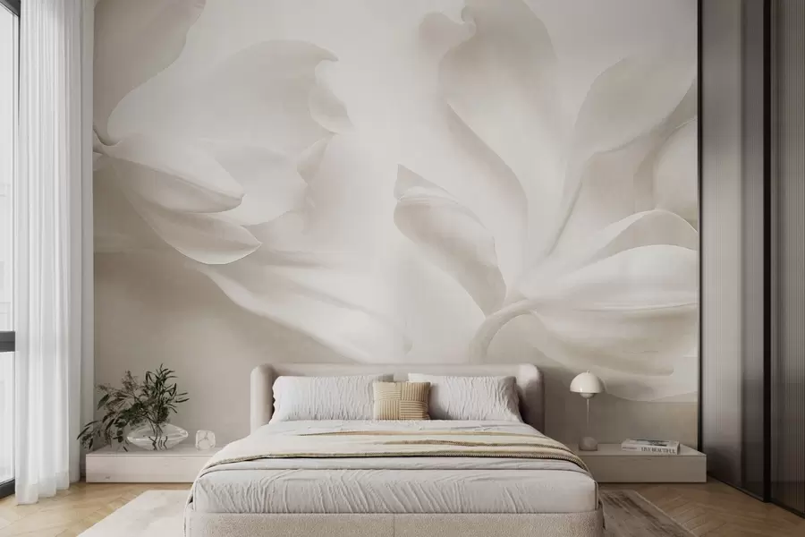 Carta da parati 3D Fiori Fiori di magnolia bianchi dalla trama ricca, con petali delicati, su uno sfondo chiaro sfumato n. w09771