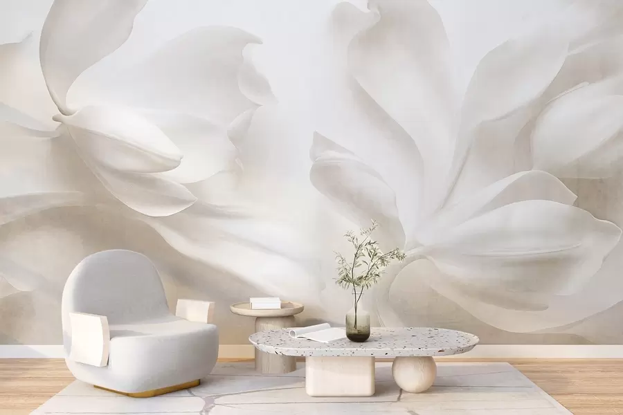 Carta da parati 3D Fiori Fiori di magnolia bianchi dalla trama ricca, con petali delicati, su uno sfondo chiaro sfumato n. w09771