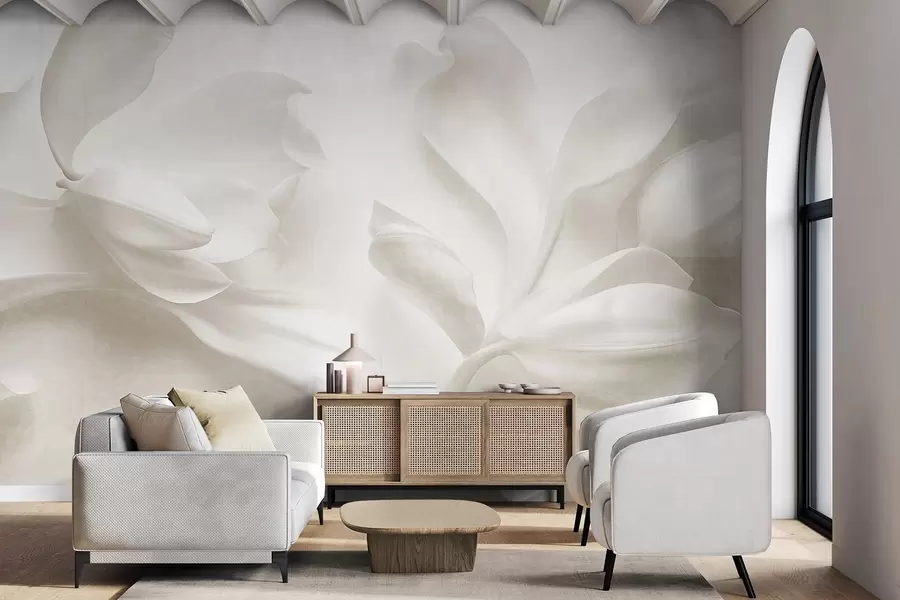 Carta da parati 3D Fiori Fiori di magnolia bianchi dalla trama ricca, con petali delicati, su uno sfondo chiaro sfumato n. w09771