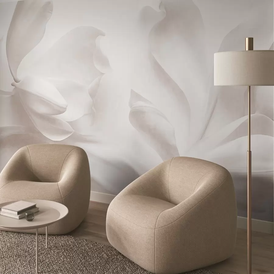 carta da parati Fiori di magnolia bianchi dalla trama ricca, con petali delicati, su uno sfondo chiaro sfumato nr. w09771