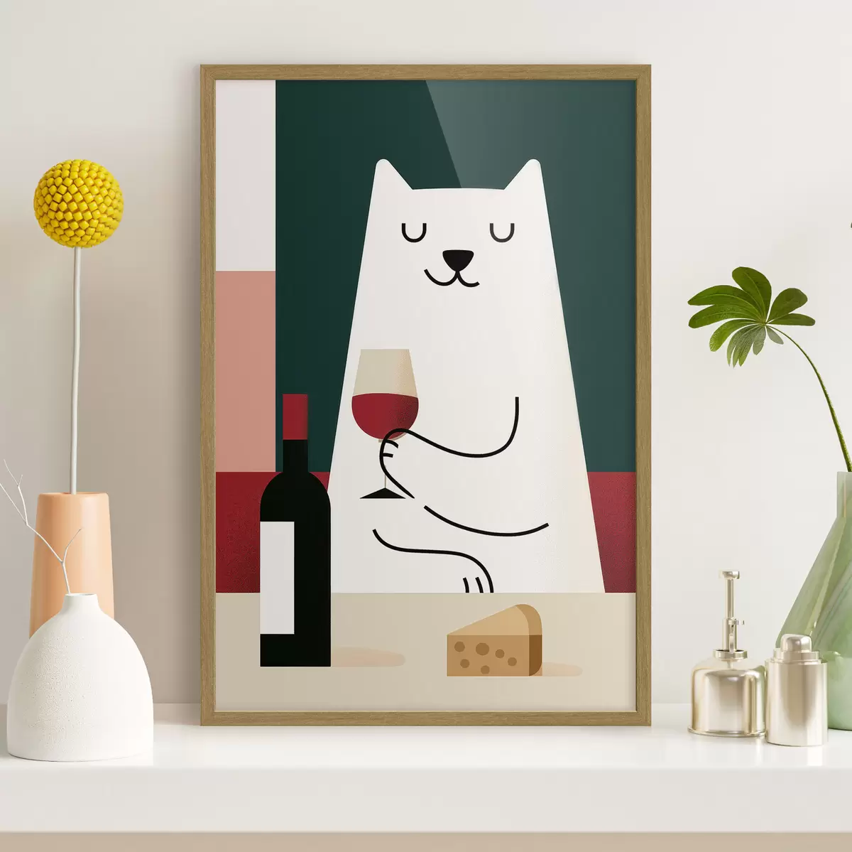 Poster Gatto con un bicchiere di vino f49624