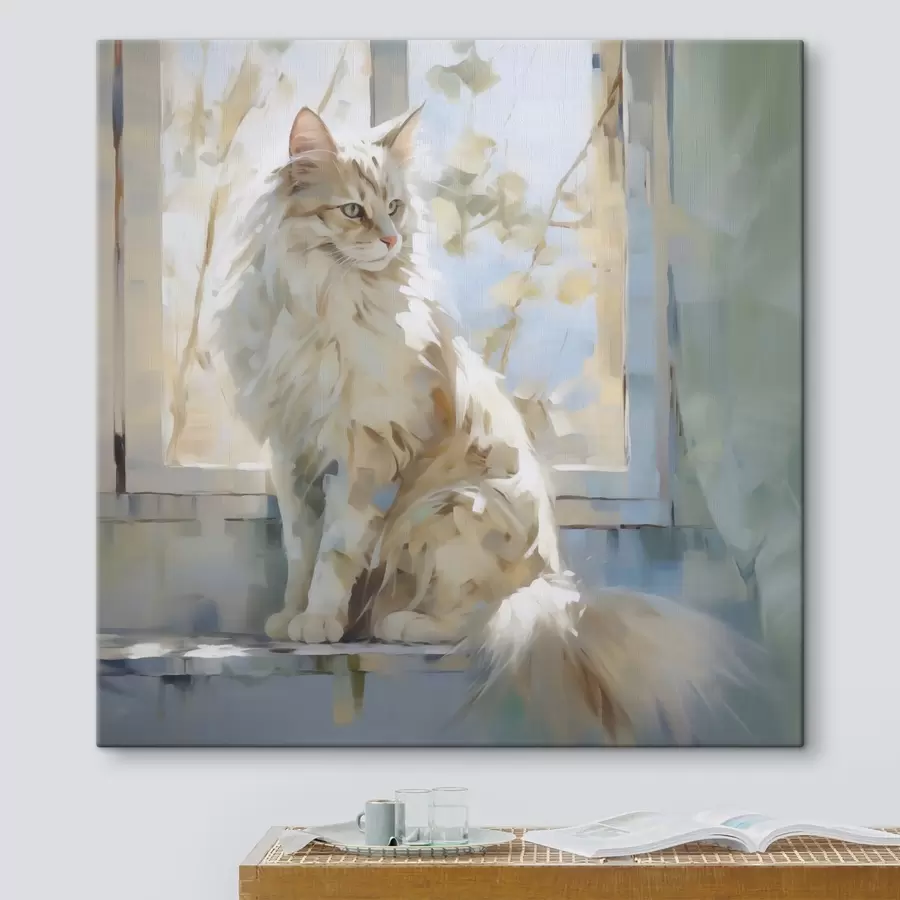 carta da parati Un gatto sul davanzale di una finestra è un'imitazione di un dipinto nr. s49602
