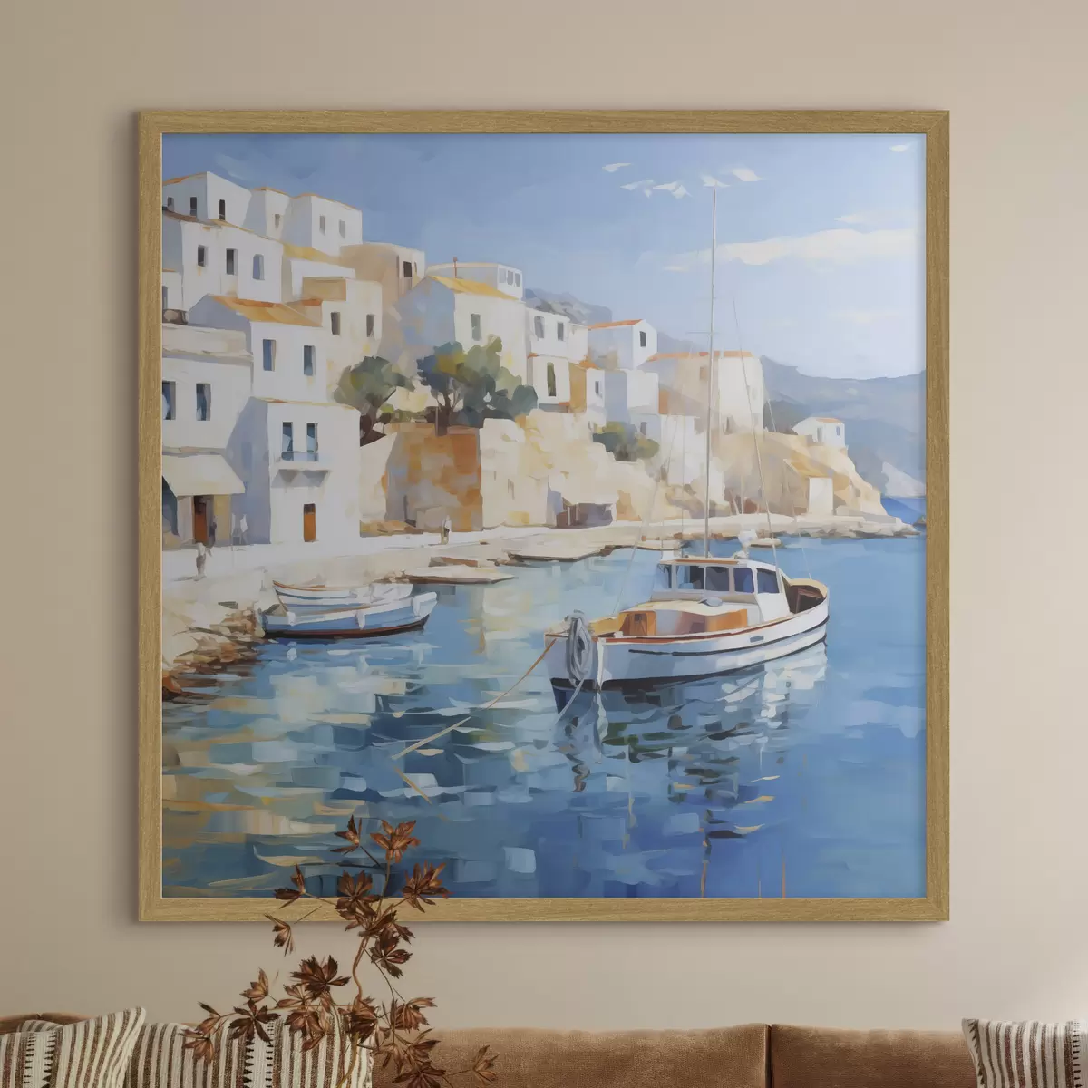 Poster Dipinto che raffigura una cittadina costiera f49591