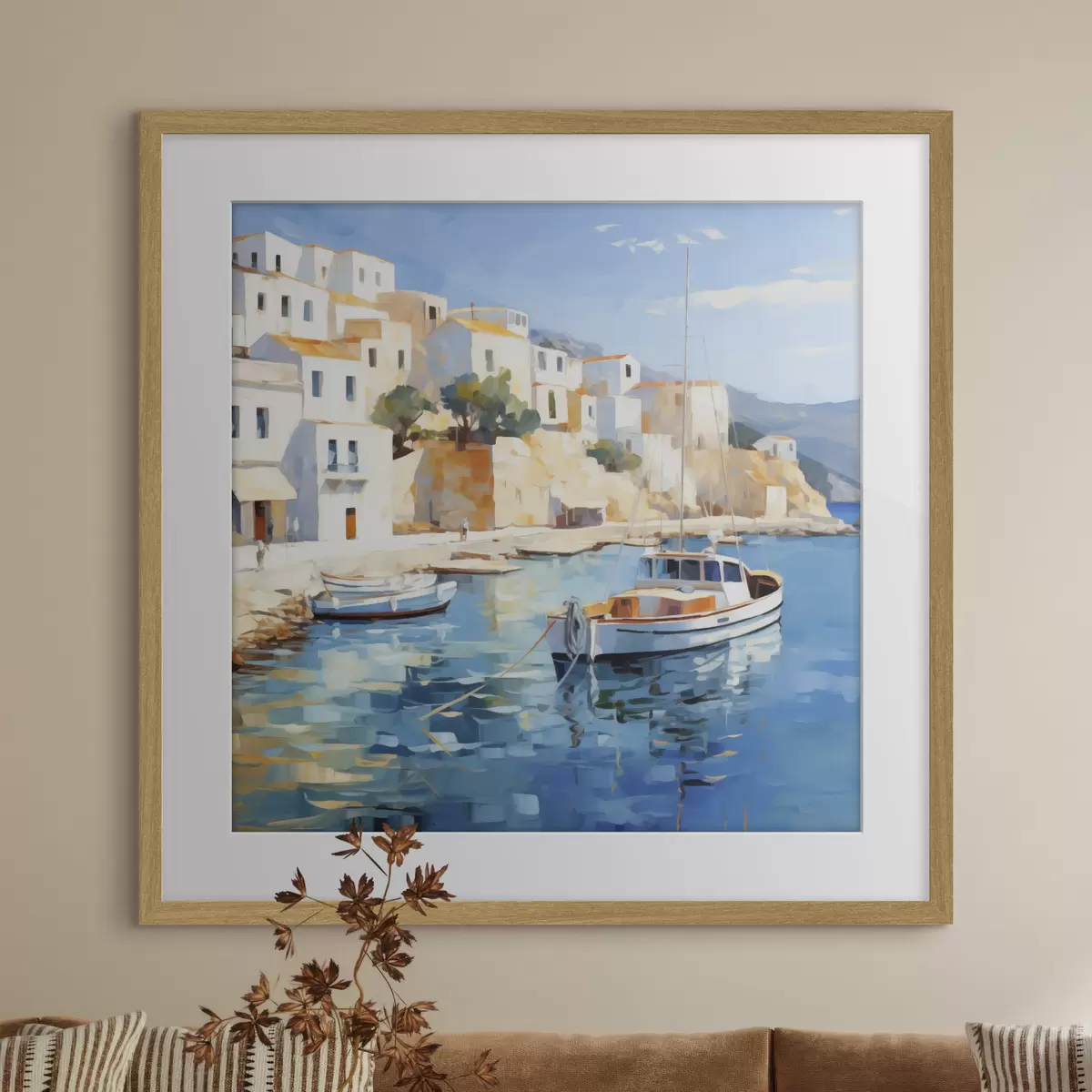 Poster Dipinto che raffigura una cittadina costiera f49591