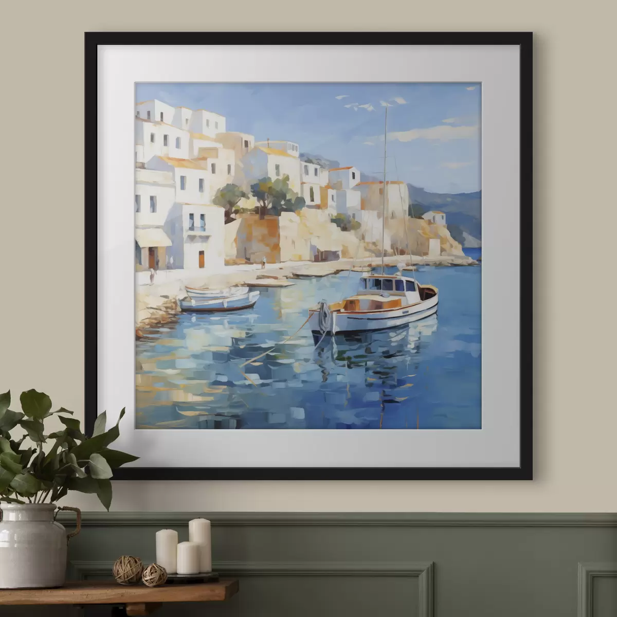 Poster Dipinto che raffigura una cittadina costiera f49591