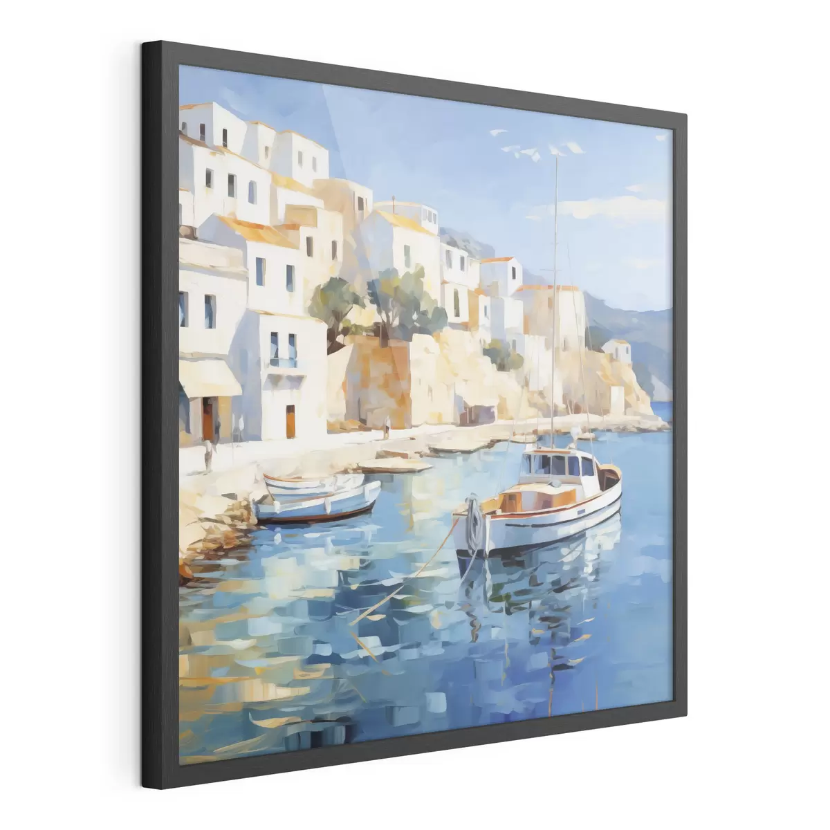 Poster Dipinto che raffigura una cittadina costiera f49591