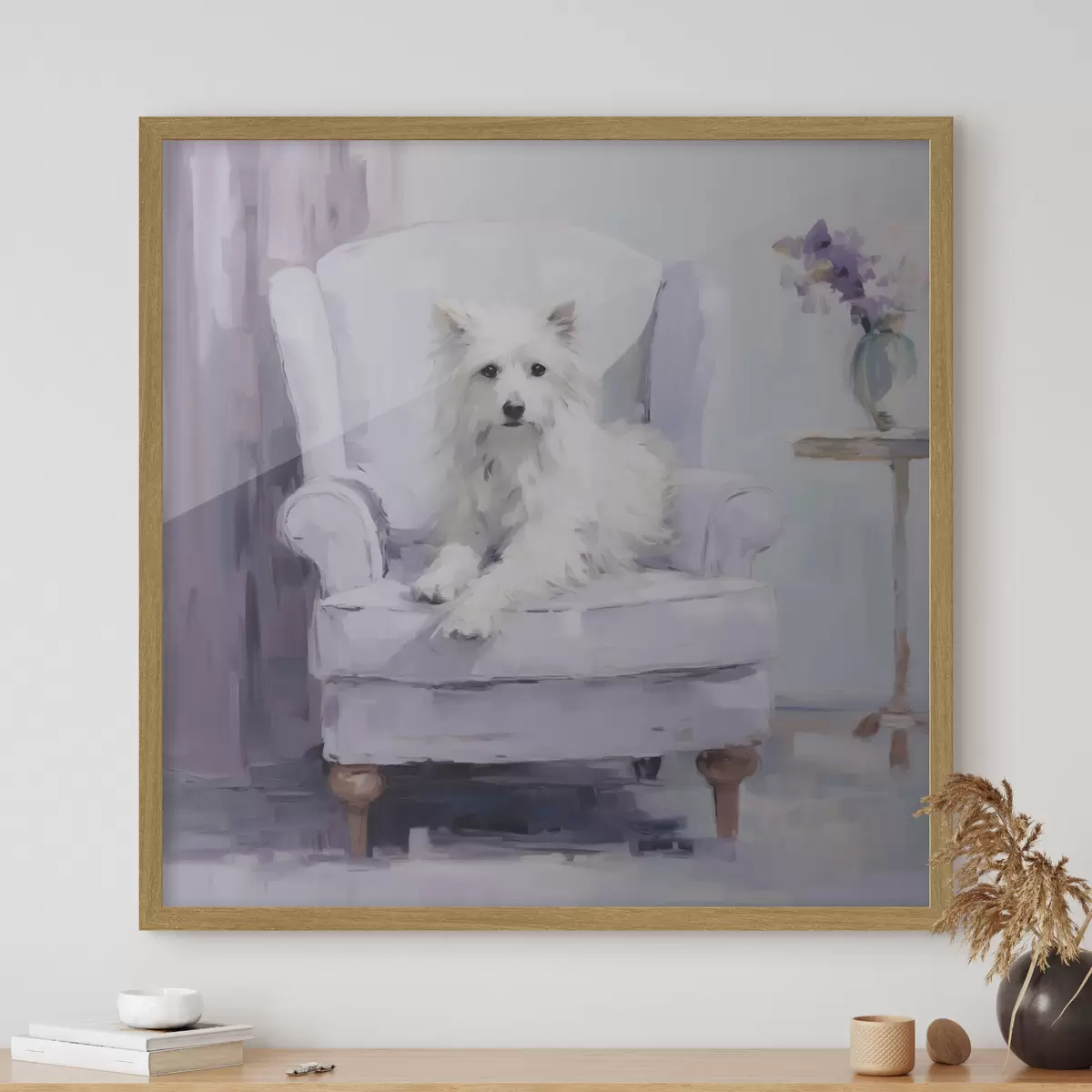 Poster Un cane su una sedia, riproduzione di un dipinto f49596