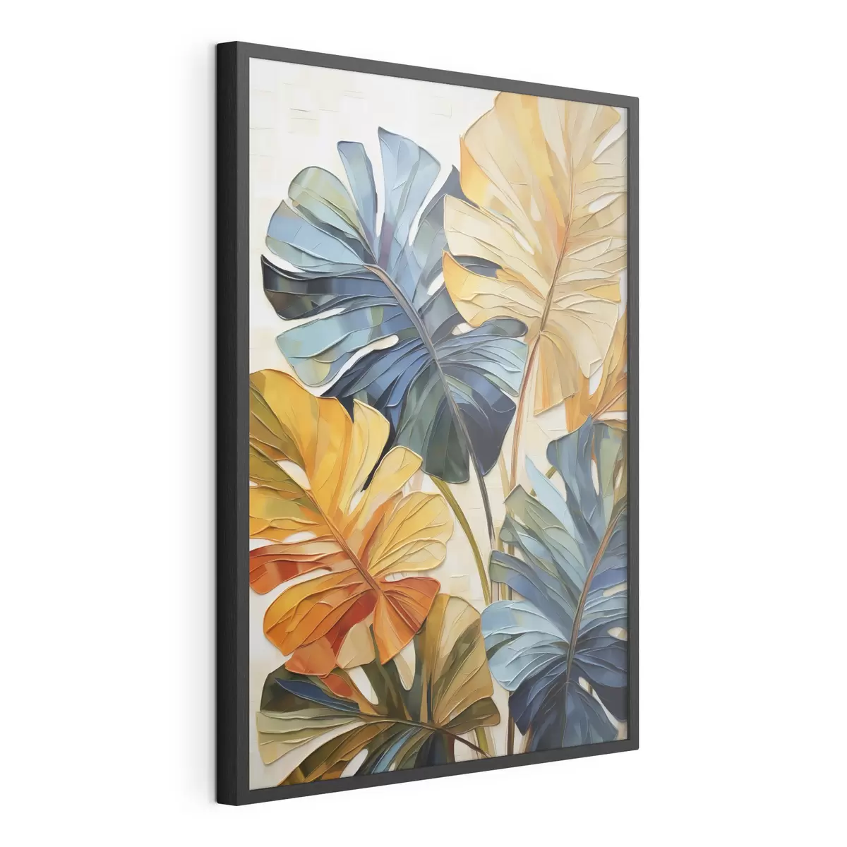 Poster Dipinto che riproduce foglie tropicali dai colori vivaci f49600