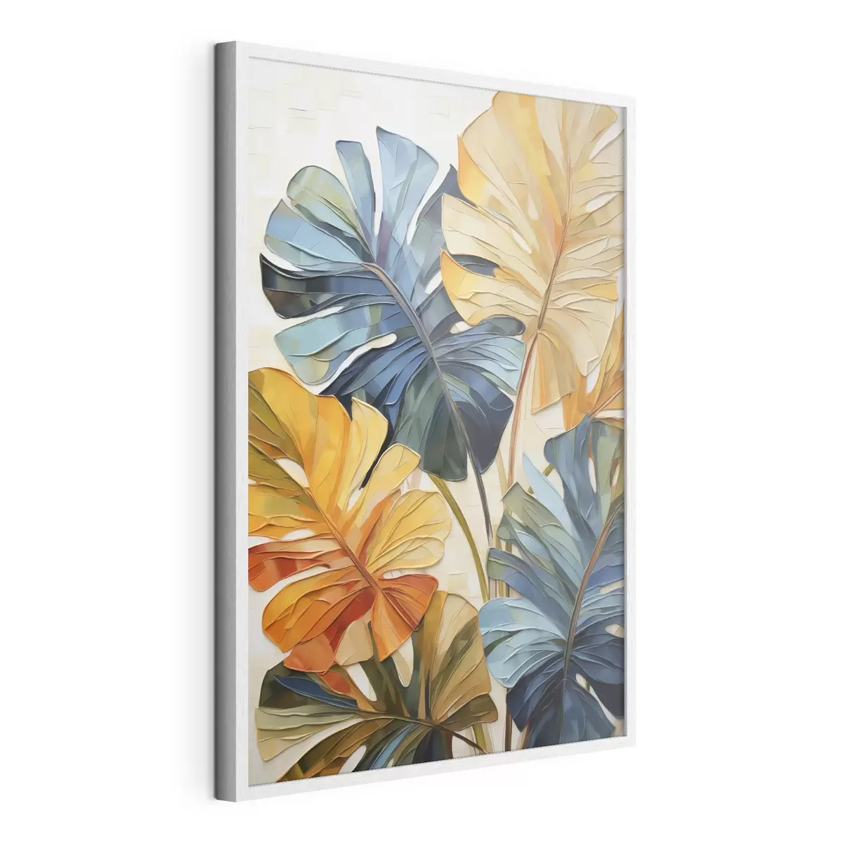 Poster Dipinto che riproduce foglie tropicali dai colori vivaci f49600