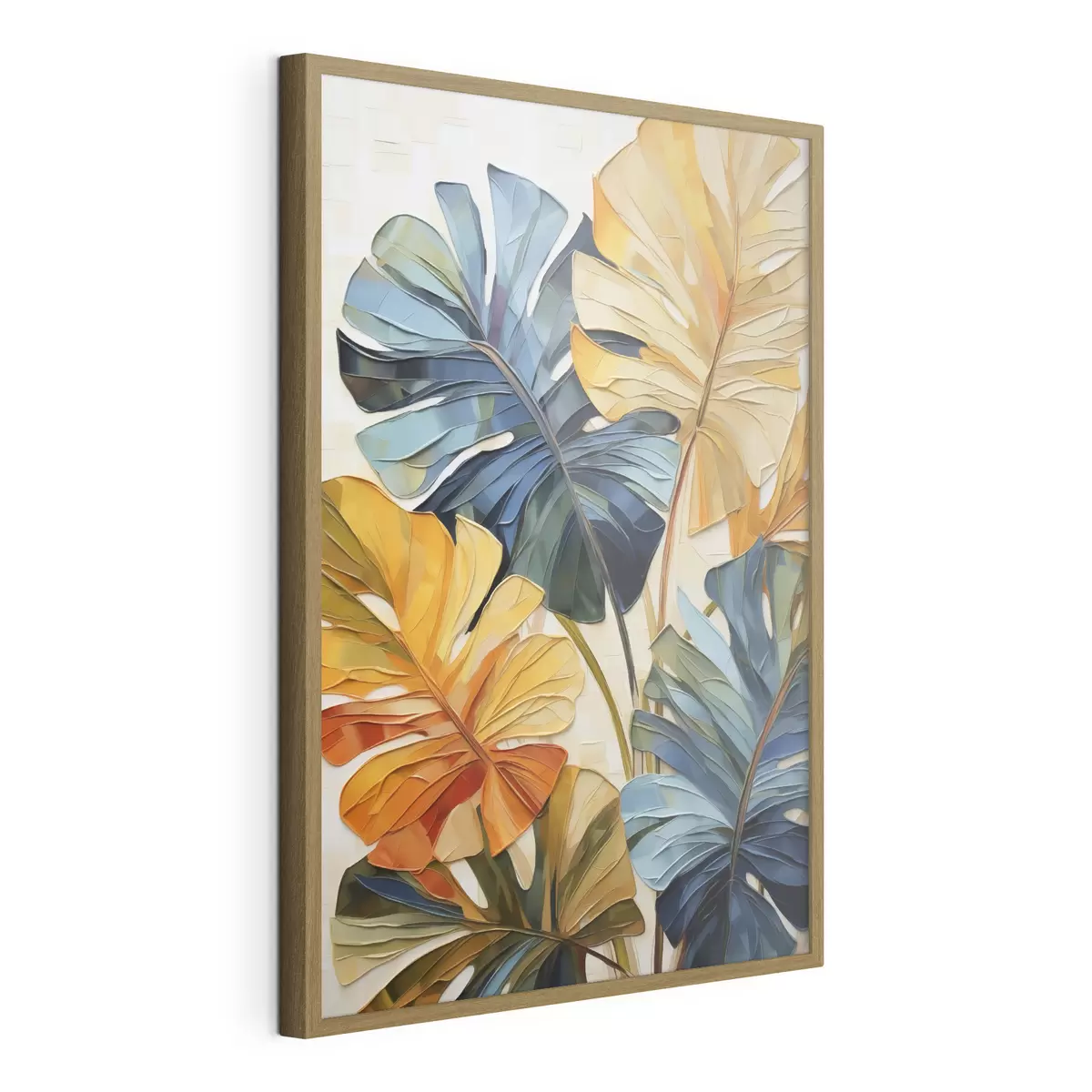 Poster Dipinto che riproduce foglie tropicali dai colori vivaci f49600