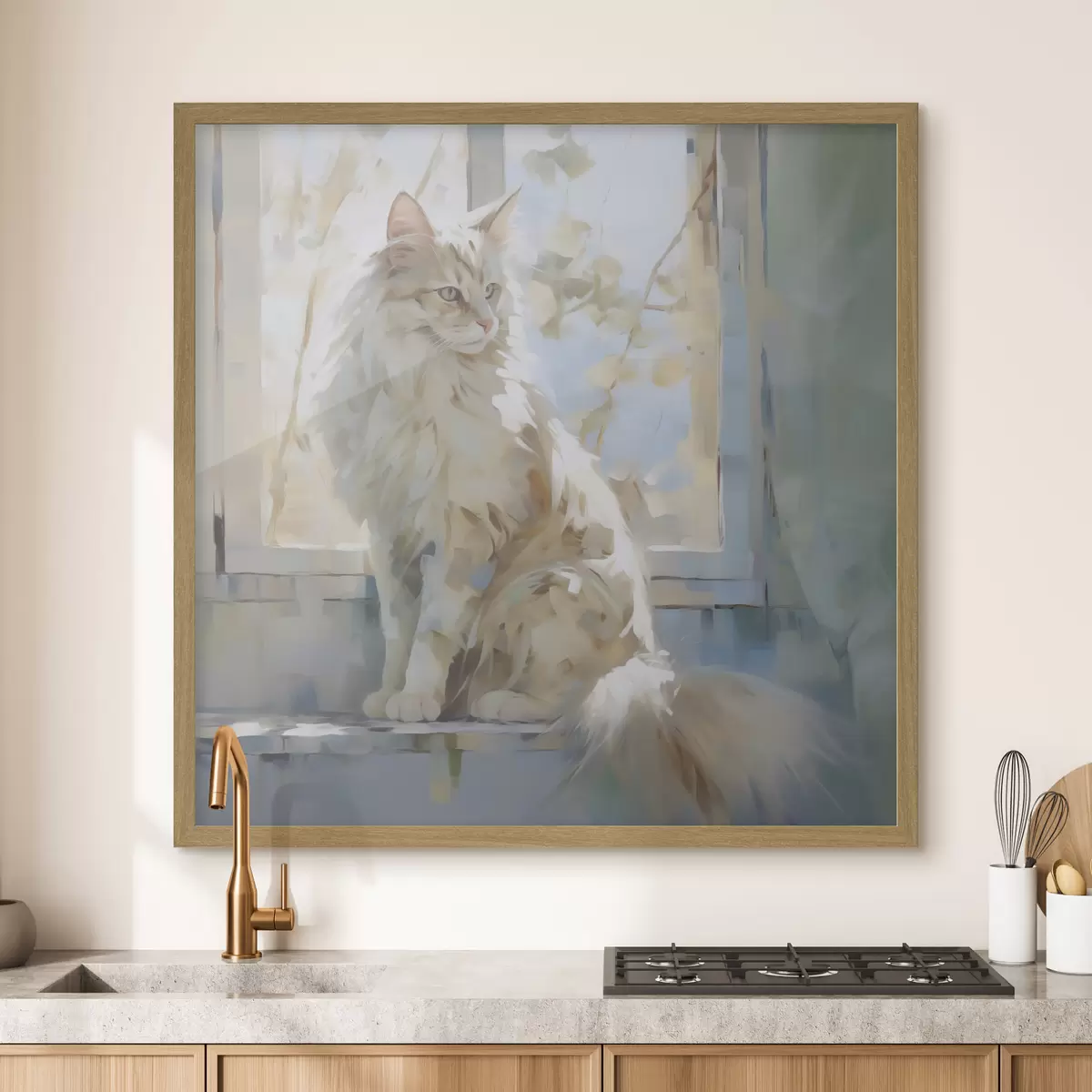 Poster Un gatto sul davanzale di una finestra è un'imitazione di un dipinto f49602