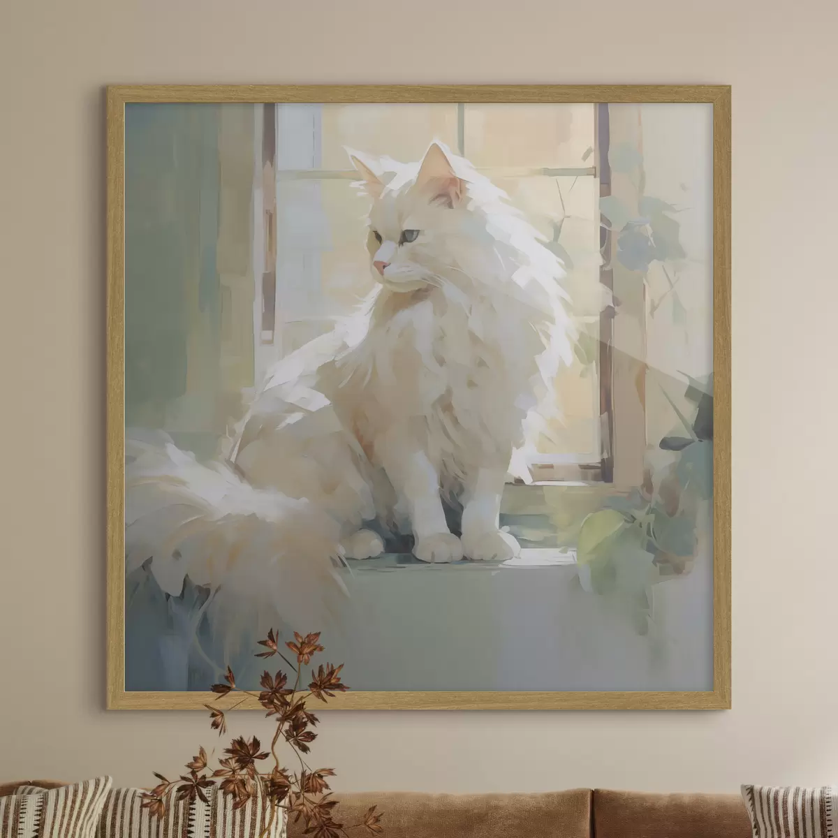 Poster Un gatto seduto vicino a una finestra, imitazione di un dipinto f49603