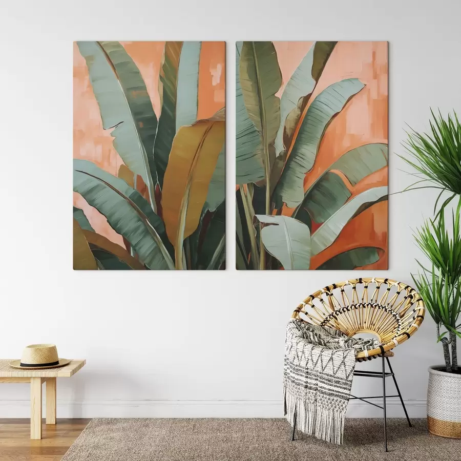 carta da parati Quadro con motivo di grandi foglie tropicali nr. m30617