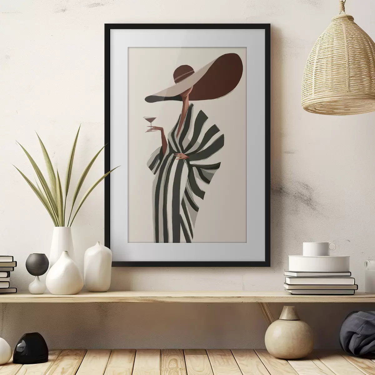 Poster Righe e cappello ampio f49633