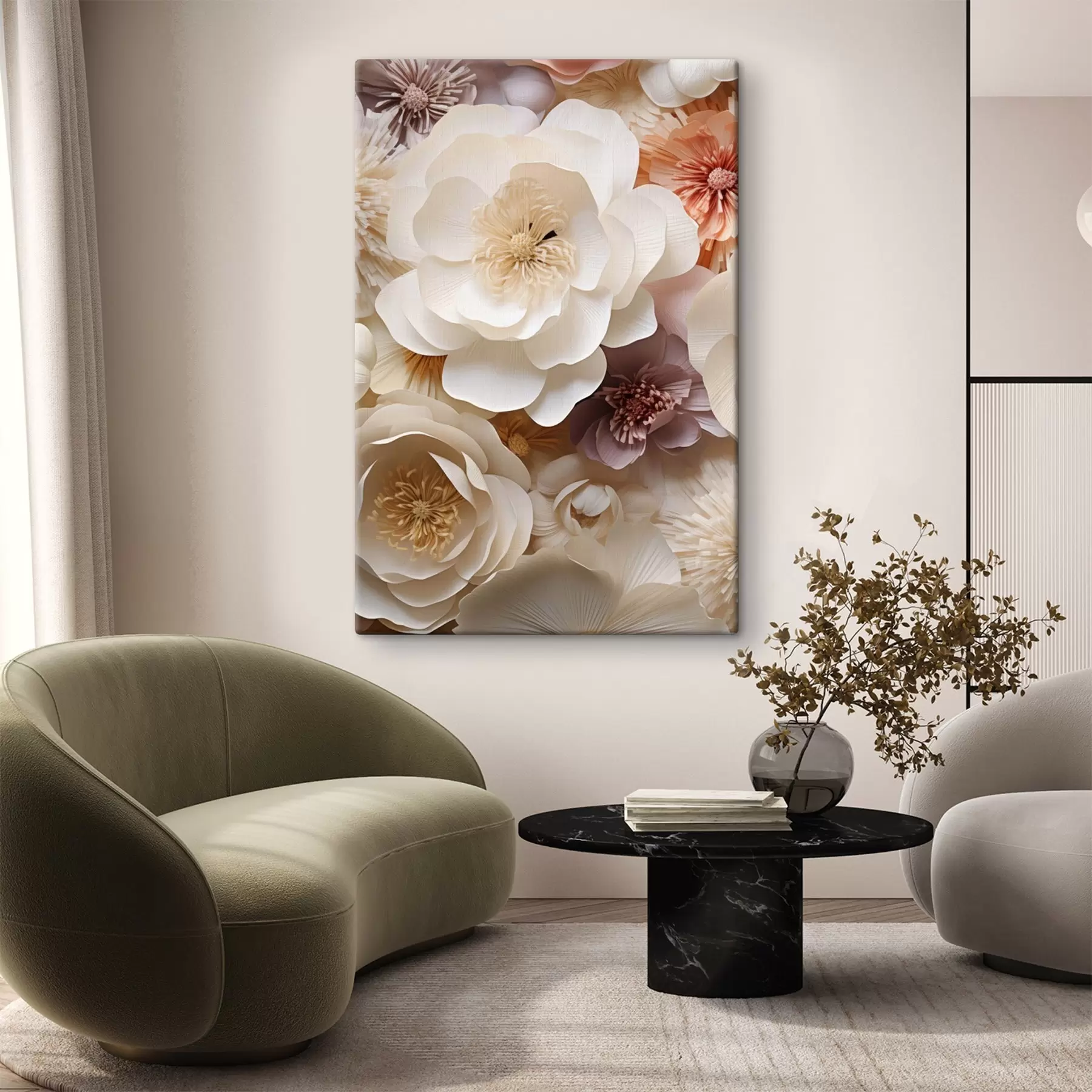 carta da parati Rose volumetriche in crema nr. s49373