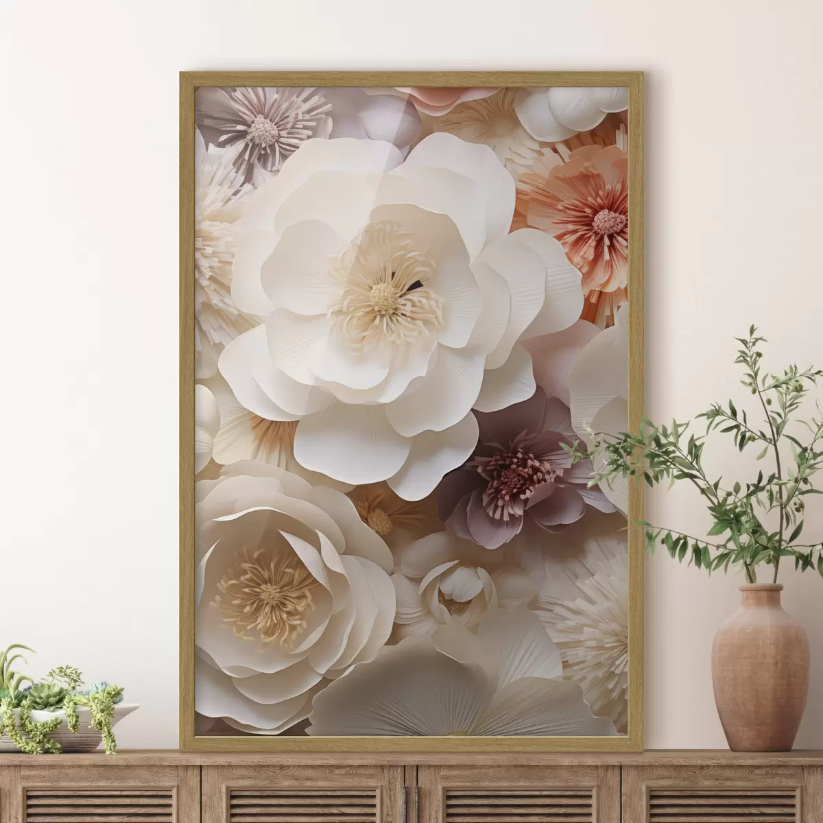 Poster Rose volumetriche in crema f49373