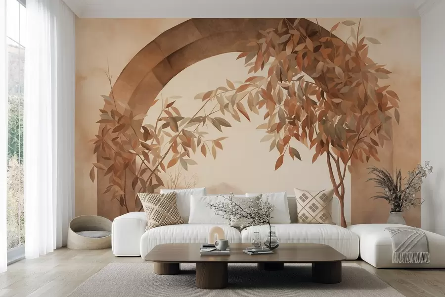 carta da parati Un arco con un paesaggio, alberi e fogliame dai tenui colori autunnali, opera d'arte con texture nr. w09907