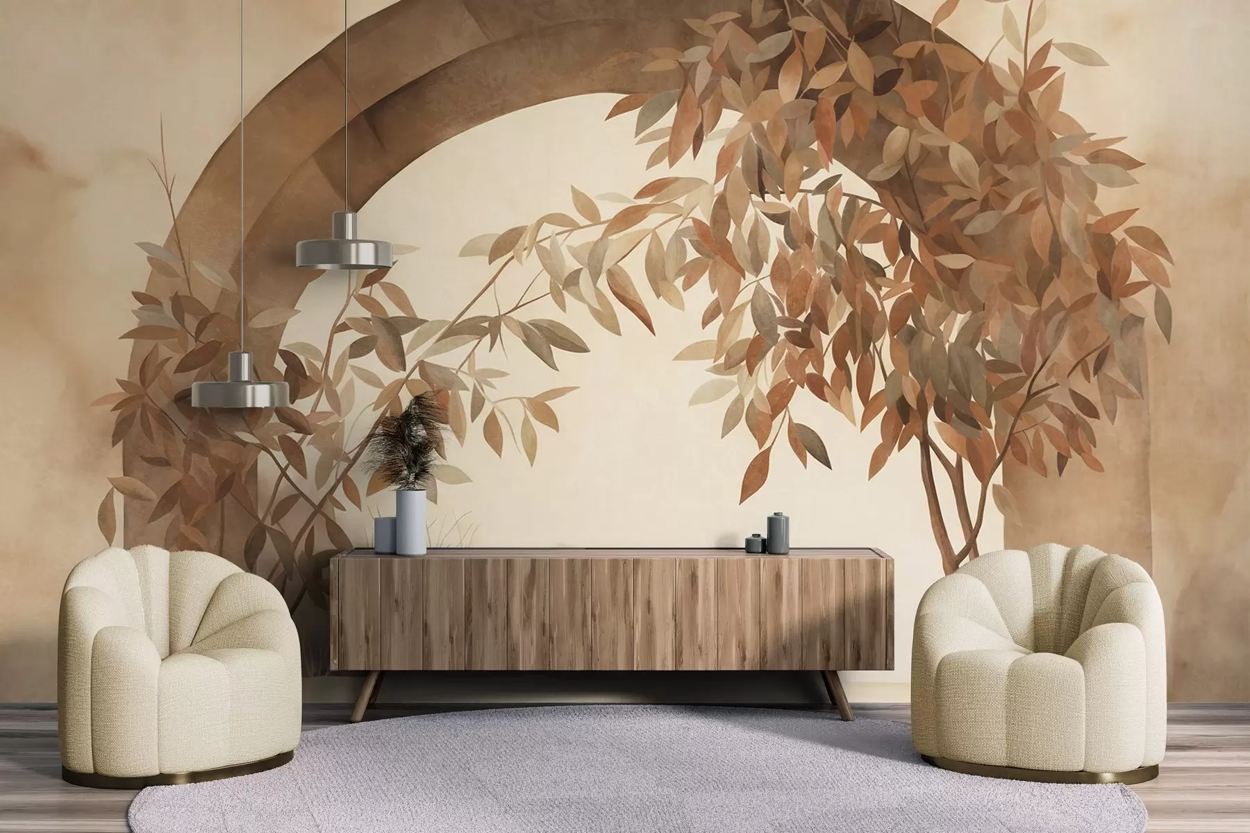 carta da parati Un arco con un paesaggio, alberi e fogliame dai tenui colori autunnali, opera d'arte con texture nr. w09907