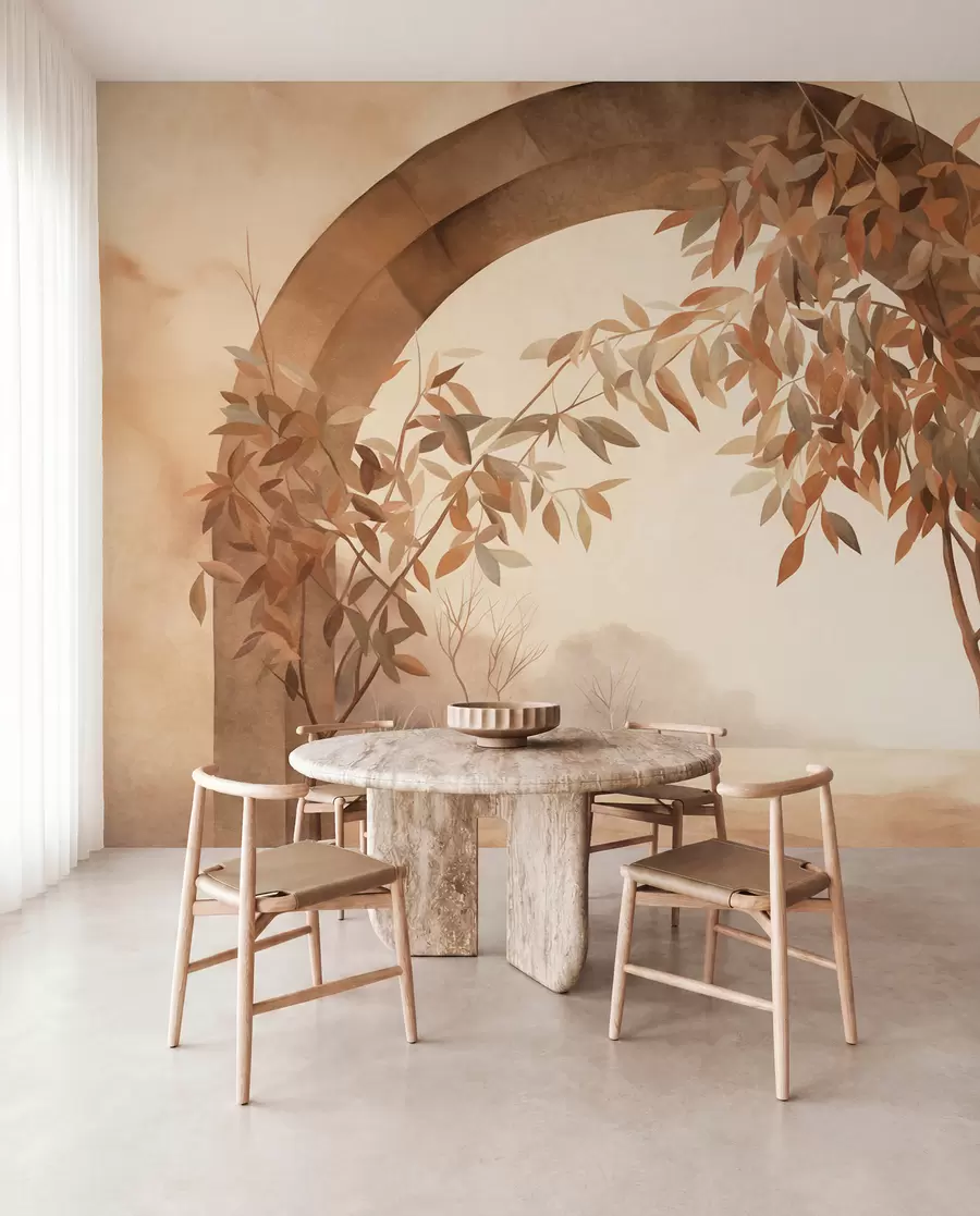 carta da parati Un arco con un paesaggio, alberi e fogliame dai tenui colori autunnali, opera d'arte con texture nr. w09907