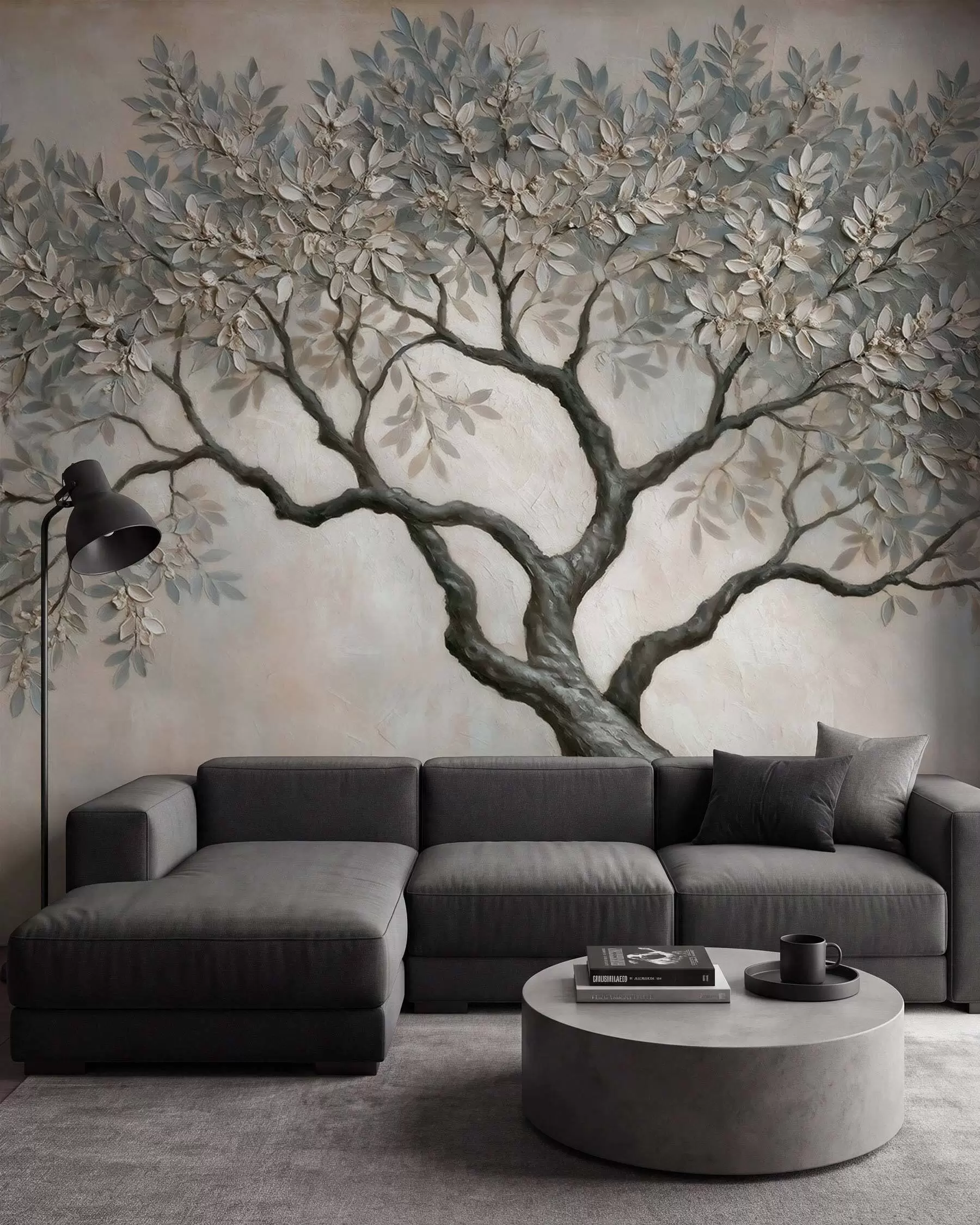 Carta da parati nature Vecchio albero nei toni pietra 