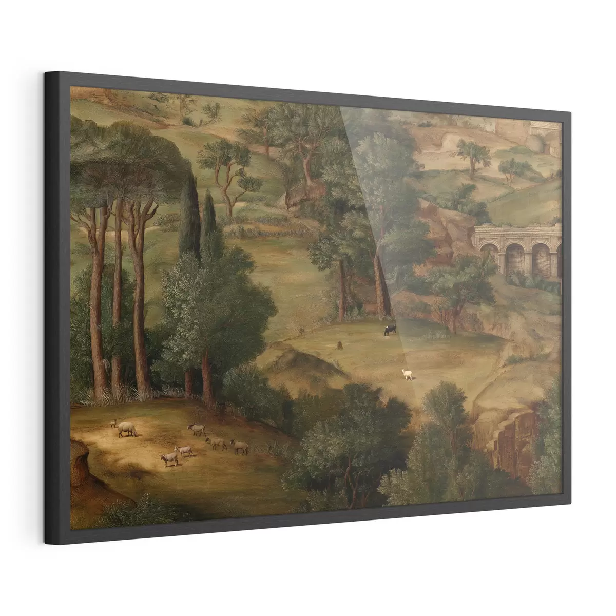 Poster Paesaggio rurale con alberi e rovine antiche f49675