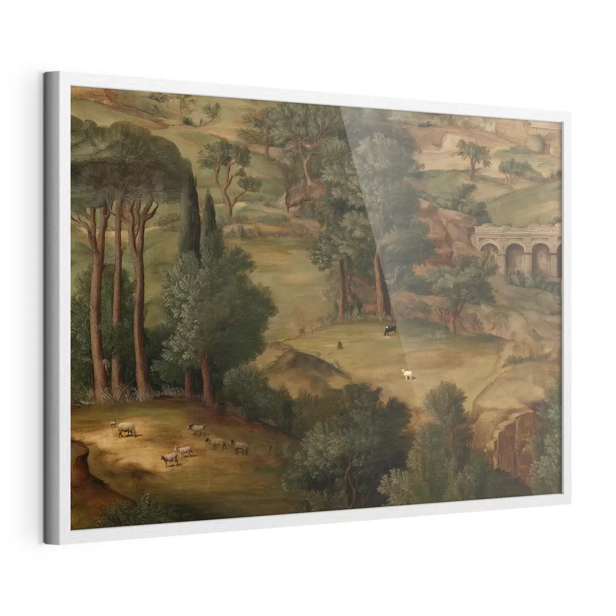 Poster Paesaggio rurale con alberi e rovine antiche f49675