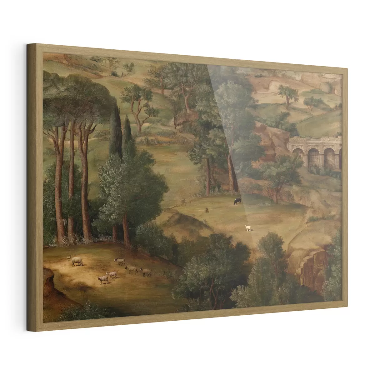 Poster Paesaggio rurale con alberi e rovine antiche f49675