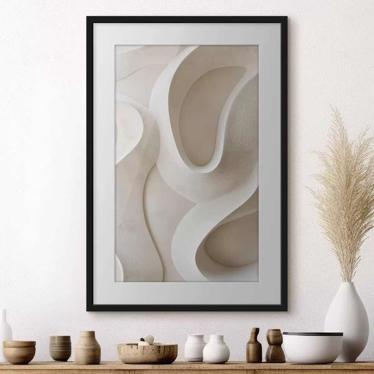 Poster Forme astratte e fluide nei toni del beige chiaro f49683