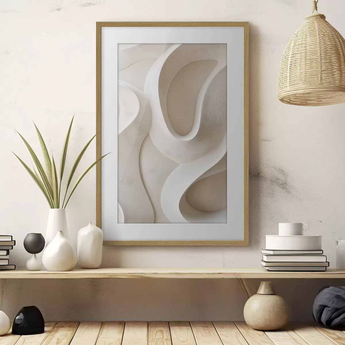 Poster Forme astratte e fluide nei toni del beige chiaro f49683