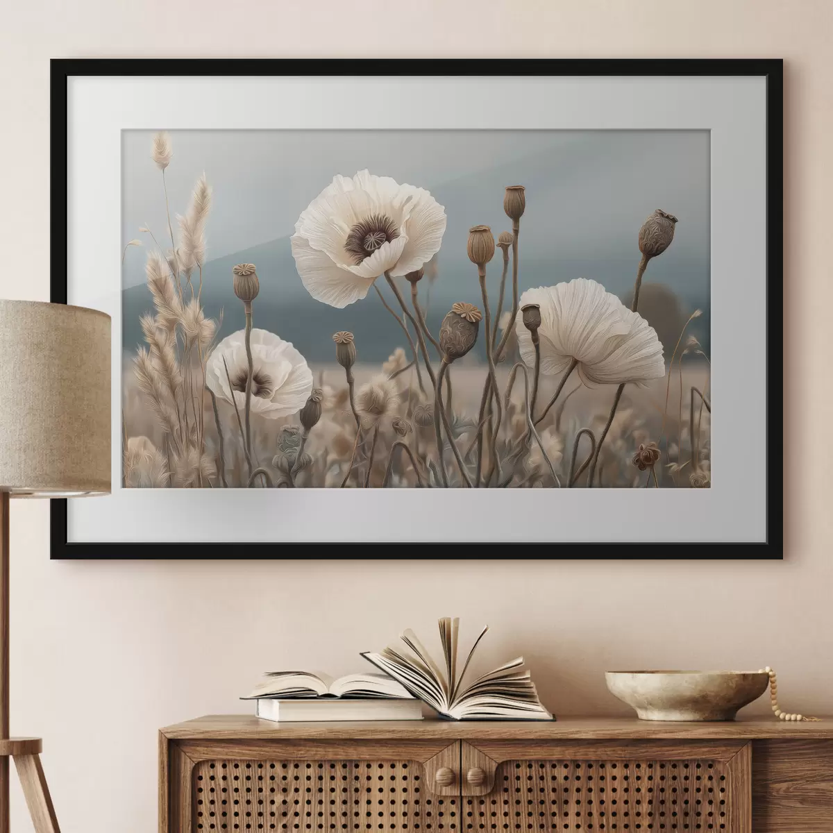 Poster Papaveri di campo chiaro con baccelli f49691