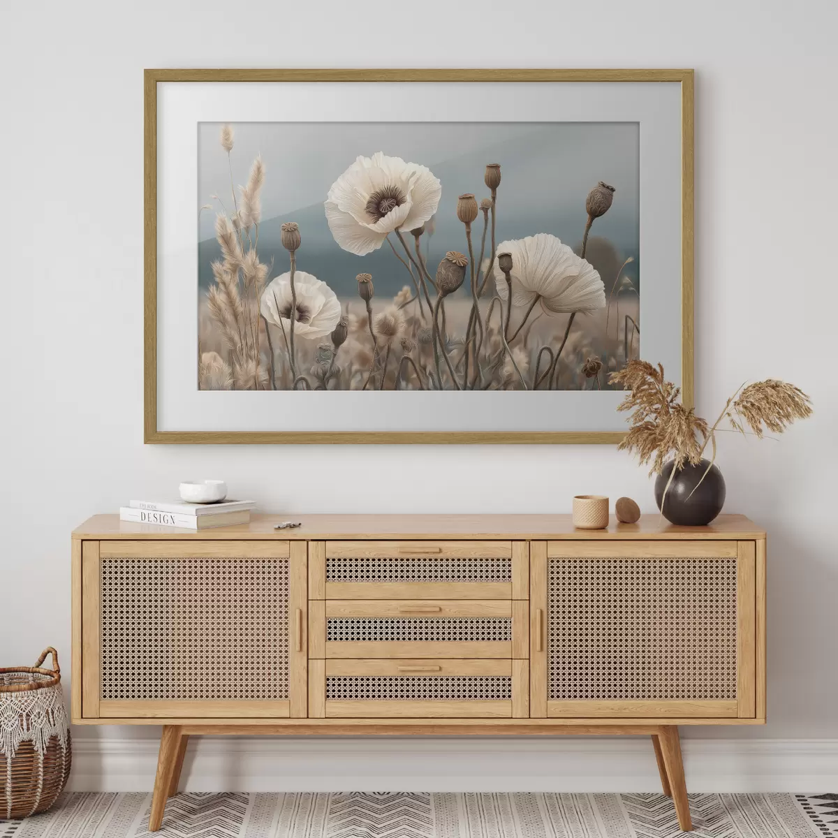 Poster Papaveri di campo chiaro con baccelli f49691
