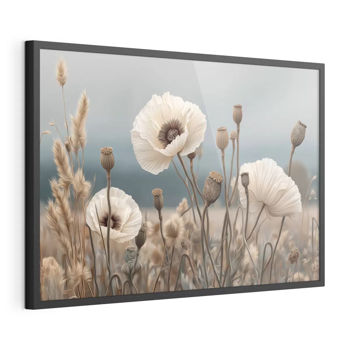 Poster Papaveri di campo chiaro con baccelli f49691