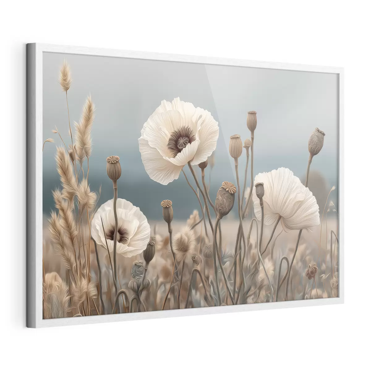 Poster Papaveri di campo chiaro con baccelli f49691