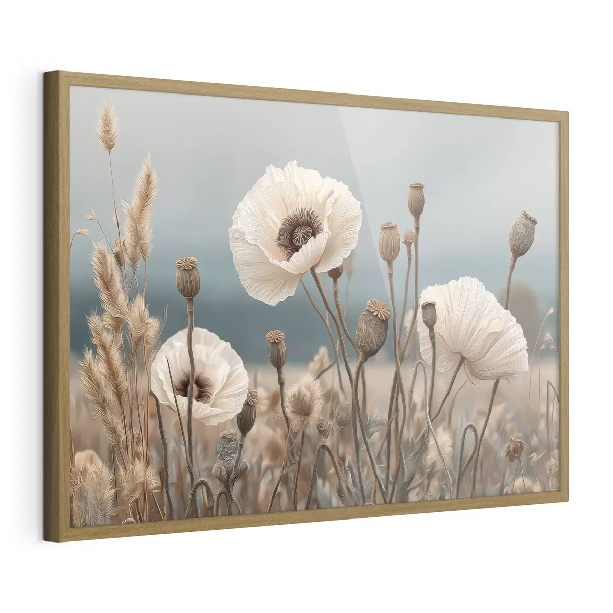 Poster Papaveri di campo chiaro con baccelli f49691