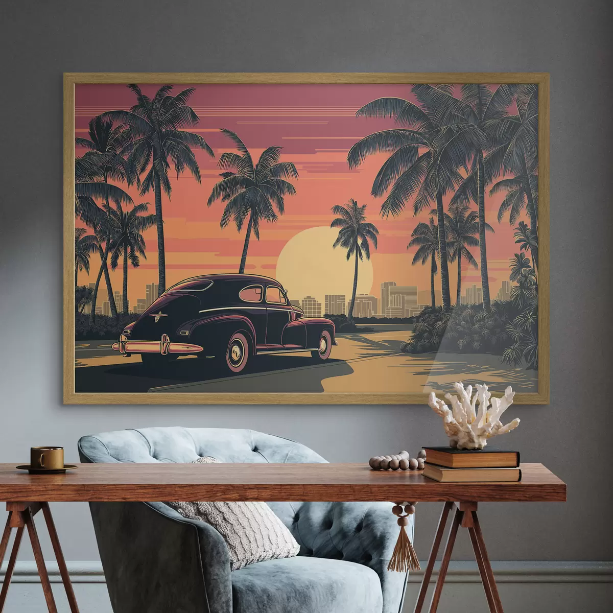 Poster Auto d'epoca con palme f49833