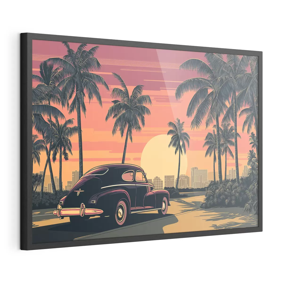 Poster Auto d'epoca con palme f49833
