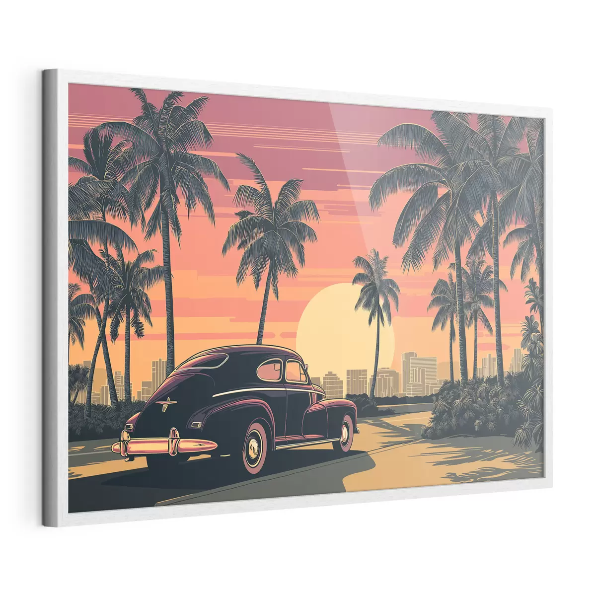 Poster Auto d'epoca con palme f49833