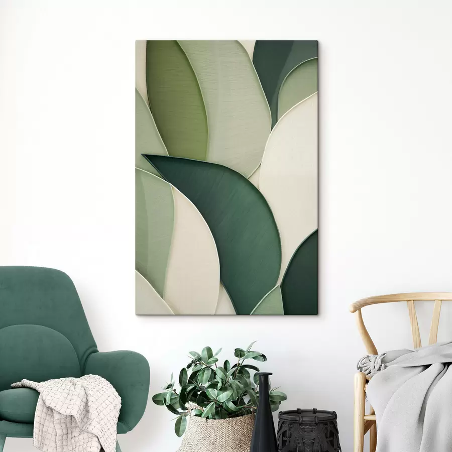 carta da parati Arte astratta con forme organiche sovrapposte nei toni del verde e del crema nr. s49777