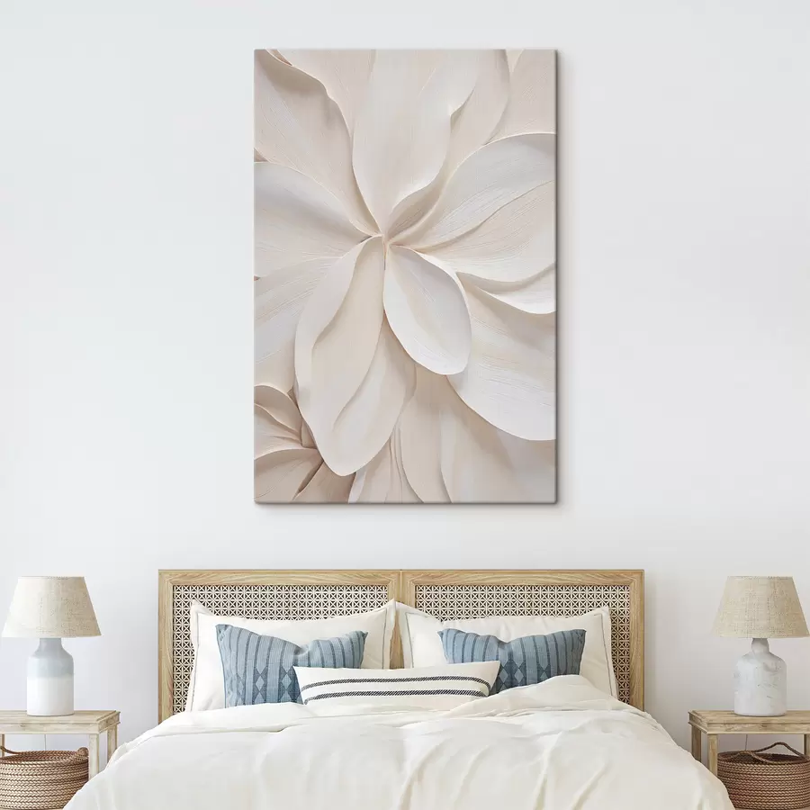 carta da parati Fiore grande e astratto, di colore bianco crema, con petali delicati e disposti a strati nr. s49791