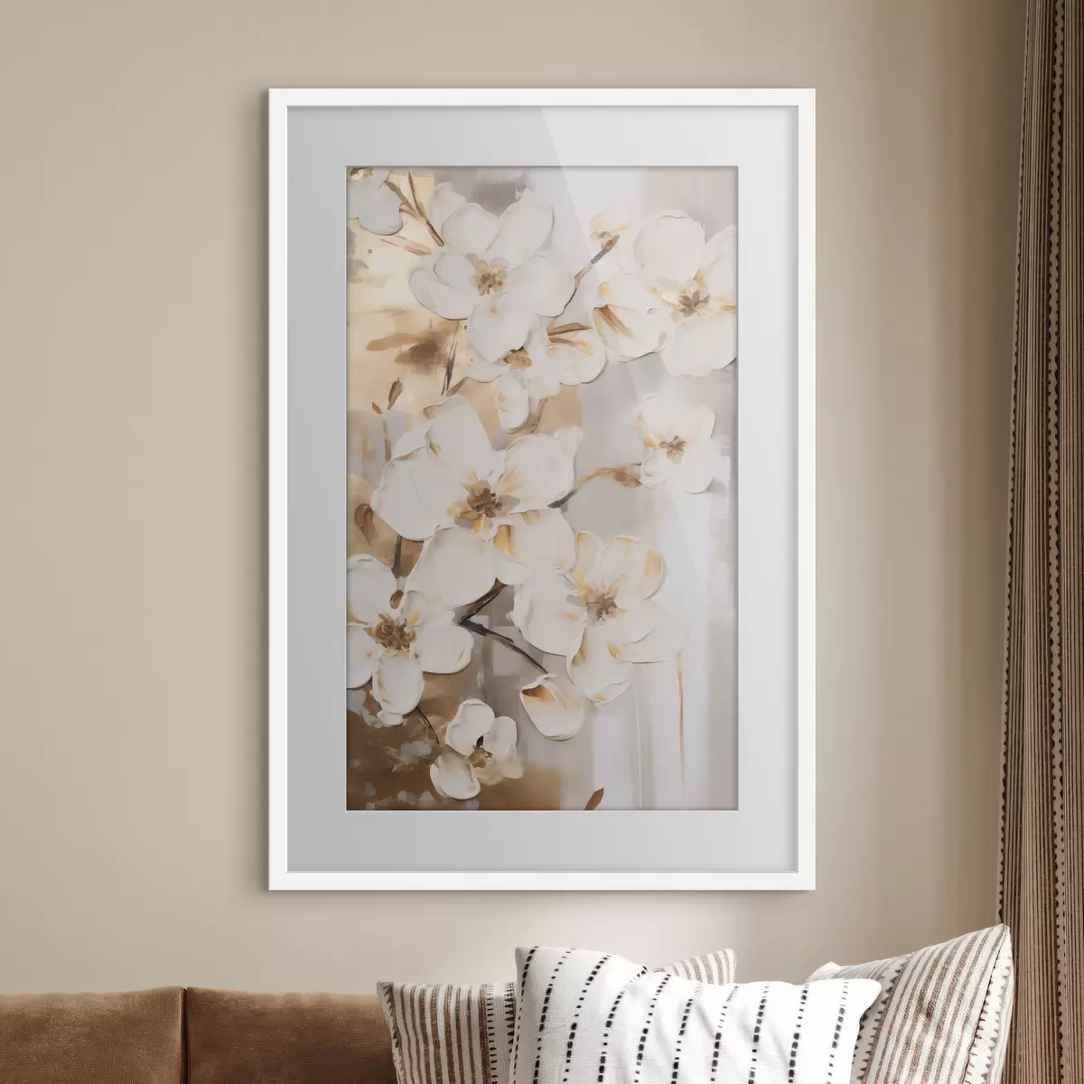 Poster Fiori bianchi su uno sfondo materico, in stile pittorico f49768